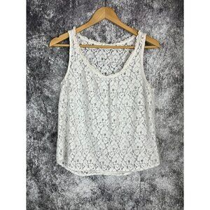 H&M Top Shirt Women's 8 L.o.g.g. White Floral Crochet Tank Ruffle Blouse cottage